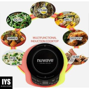 NUWAVE Flex Precision Induction Cooktop, 10.25” Shatter-Proof Ceramic Glass, 6.5” Heating Coil, 45 Temps from 100°F to 500°F, 3 Wattage Settings 600, 900 & 1300 Watts, 9” Duralon Ceramic Pan Included