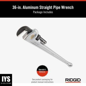 RIDGID 31110 Model 836 Aluminum Straight 36" Plumbing Pipe Wrench, Silver, Made In The USA