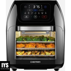 CHEFMAN Multifunctional Digital Air Fryer+ Rotisserie, Dehydrator, Convection Oven, 17 Touch Screen Presets Fry, Roast, Dehydrate, Bake, XL 10L Family Size, Auto Shutoff, Large Easy-View Window, Black