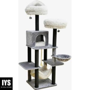 Catry Babylon Cat Tree - A Dynamic Complex Cat Tower with Cat Hammock, Scratching Post, and Playful Toys Invariably Trap Kitten to Stay Around This Easy Assembled Sturdy Cat Furniture, Comfort Cream