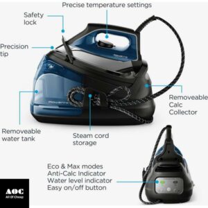 Rowenta Perfect Steam Pro Stainless Steel Soleplate Professional Steam Station for Clothes 37 Ounce Removable Tank Fast Heat Up, 1800 Watts Iron, Fabric Steamer, Garment Steamer DG8624
