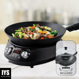 Nuwave Mosaic Induction Wok, Precise Temp Controls from 100°F to 575°F in 5°F, Wok Hei, Infuse Complex Charred Aroma & Flavor, 3 Wattages 600, 900 & 1500, Authentic 14-inch Carbon Steel Wok Included