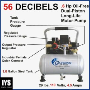 California Air Tools CAT-1P1060S Light & Quiet Portable Air Compressor, Silver