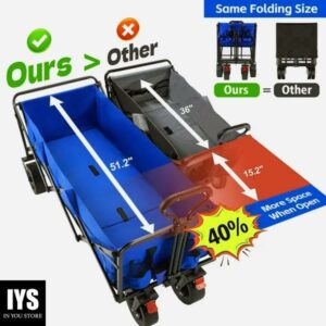 Extra Large Collapsible Garden Cart, VECUKTY Folding Wagon Utility Carts, Blue