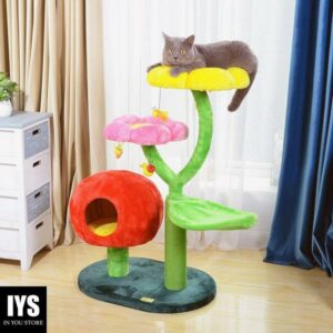 Catry Cat Tree   Nature Looking of Cat beds and Furniture All-in-1, Allure Cats Love to Lounge in and Lazily Recline While Playing with Cute Bees Toys and Scratching Post, Flowers