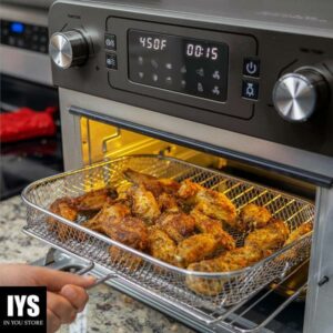 Deco Chef 24 QT Black Stainless Steel Countertop 1700 Watt Toaster Oven with Built-in Air Fryer and Included Rotisserie Assembly, Grill Rack, Frying Basket, and Baking Pan