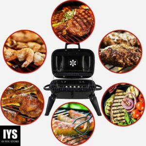 CUSIMAX Charcoal BBQ Grill, Portable Small Grills and Smokers Folding Tabletop Grills, for Camping Patio Backyard and Anywhere Outdoor Cooking, 18-Inch, Black