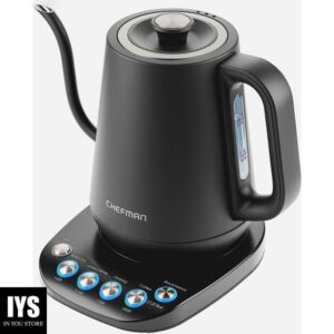 Chefman Precision Control Gooseneck Rapid Boil Kettle, Internal Custom Temperature Control and 6 One-Touch Presets, Boil-Dry Protection Auto Shut-Off for Safety, For Pour Over Coffee and Tea, Black