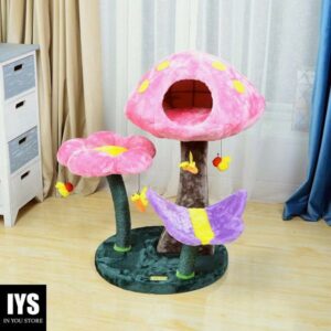 Catry Cat Tree   Nature Looking of Cat beds and Furniture All-in-1, Allure Cats Love to Lounge in and Lazily Recline While Playing with Cute Bees Toys and Scratching Post, Mushroom