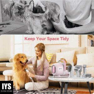 Afloia Dog Grooming Kit, Pet Grooming Vacuum & Dog Clippers Nail Trimmer Grinder & Dog Brush - Pink
