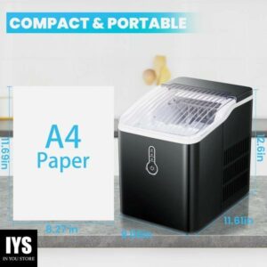 AGLUCKY Countertop Ice Maker Machine, Portable Compact Ice Maker with Ice Scoop&Ice Basket, Black
