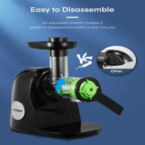 HOUSNAT Juicer Machines, Slow Masticating Juicer with Higher Juice Yield and Drier Pulp for Vegetables and Fruits- Easy to Use and Clean | 150-Watt | Quiet Motor & Reverse Function | BPA-Free(Classic Black)