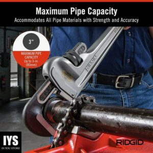 RIDGID 31105 Model 824 Aluminum Straight Pipe Wrench, 24-inch Plumbing Wrench, grey
