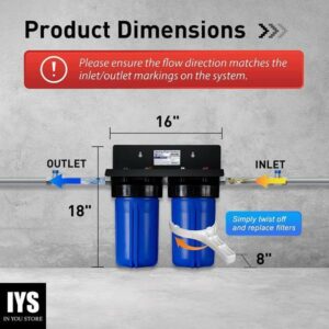 iSpring WGB21BM 2-Stage Whole House Water Filtration System, 10” x 4.5” Carbon Block and Iron & Manganese Reducing Filters, 1" Ports