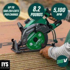 Metabo HPT 36V MultiVolt™ Cordless Rear Handle Circular Saw | Tool Only - No Battery | Optional AC Adapter | 7-1/4-Inch Blade | 500 Cross Cuts Per Charge | Lightweight - 8.2 Lbs. | C3607DWAQ4