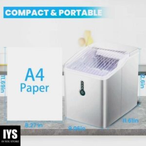 AGLUCKY Countertop Ice Maker Machine, Portable Compact Ice Maker with Ice Scoop&Ice Basket, Silver