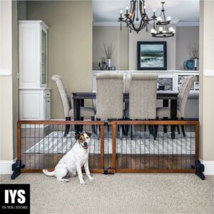 Carlson 70-Inch Wide Adjustable Freestanding Pet Gate, Premium Wood,Brown