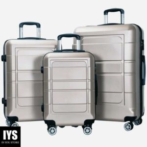 AEDILYS 3 Piece Luggage Sets, ABS Hardside Suitcase Set, TSA Lock, Gold