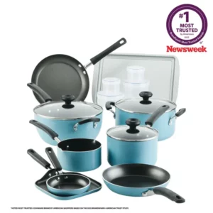 Farberware 20Pc Aluminum Nonstick Cookware Pots &Pans Set Aqua