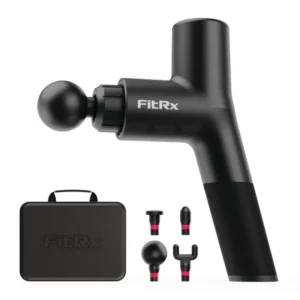 FitRx Neck and Back Massager, Handheld Percussion Massage Gun with Multiple Speeds and Attachments