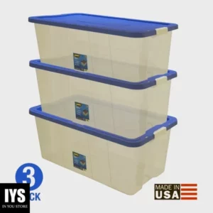 HART 160 Quart Latching Plastic Storage Bin Container, Clear, Set of 3