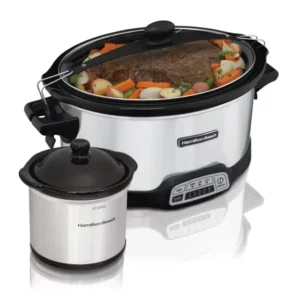 Hamilton Beach Stay or Go Programmable Slow Cooker with Party Dipper, 7 Quart Capacity, Removable Crock, Stainless Steel, 33477(Silver)