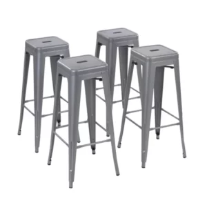 Howard 30inch Metal Stackable Barstool, Set of 4, Silver Color for Indoor