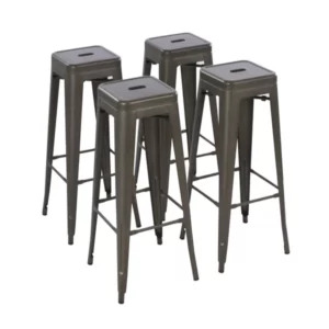 Howard 30inch Metal Stool, Set of 4, Gunmetal Color, Backless Style for Kitchen and Bar
