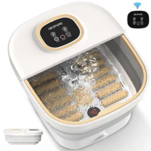 NEXPURE Foot Spa Bath Massager with Heat, Collapsible Bubble Foot Massager with Remote Control, 12 Massage Rollers & Raised Massage Nodes for Foot Pain Relief, White