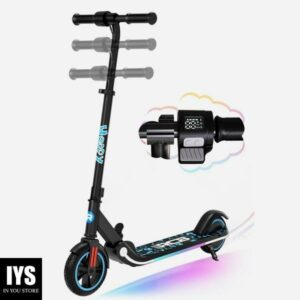 RCB Electric Scooter, for Kids Ages 6+, 3 Speeds and Height Adjustable,Vibrant Lights,Black