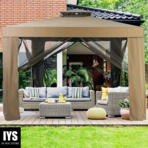 SUGIFT 10'x10' Outdoor Gazebo Patio Tents Garden Canopy Shelter W/ Netting, Brown