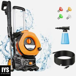 SUGIFT 3300PSI Electric Pressure Washer with 4 Nozzles Foam Cannon and Hose Reel Orange