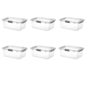 Sterilite 20 Qt HingeLID Storage Box Plastic, Flat Gray, Set of 6
