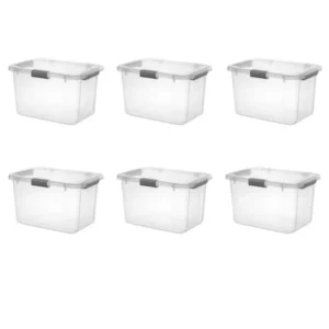 Sterilite 30 Qt. HingeLID Storage Box Plastic, Flat Gray, Set of 6