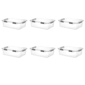 Sterilite 40 Qt. HingeLID Storage Box Plastic, Flat Gray, Set of 6