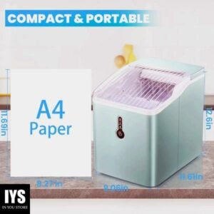 AGLUCKY Countertop Ice Maker Machine, Portable Compact Ice Maker with Ice Scoop&Ice Basket, Green