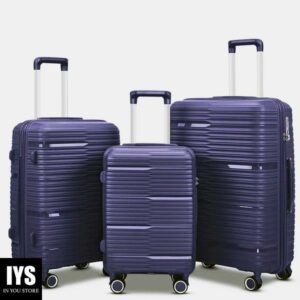 3 Piece Luggage Sets, PP Hardside Suitcase Set, TSA Lock, Blue