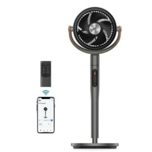 Dreo - Pedestal Fan with Remote, 120° + 105°Smart Oscillating Floor Fans with Wi-Fi/Voice Control, Works with Alexa/Google - Gray