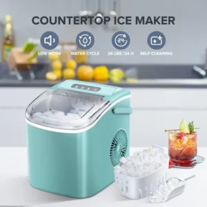 KISSAIR Countertop Ice Maker Portable Ice Machine with Handle, Self-Cleaning Ice Makers, 26Lbs/24H, 9 Ice Cubes Ready in 6 Mins for Home Kitchen Party Bar Green