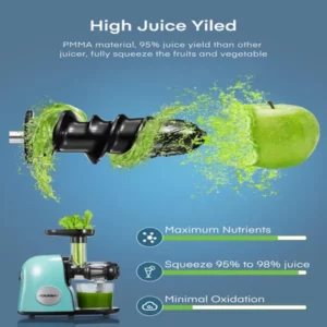 HOUSNAT Juicer Machines, Slow Masticating Juicer with Higher Juice Yield and Drier Pulp for Vegetables and Fruits- Easy to Use and Clean | 150-Watt | Quiet Motor & Reverse Function | BPA-Free(Matcha Green)