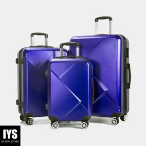 AEDILYS 3 Piece Luggage Sets, ABS Hardshell Hardside Suitcase Set, Blue