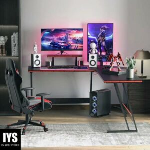 Homall L-Shaped Gaming Desk 51 Inches Corner Office Desk with Removable Monitor Riser, Black