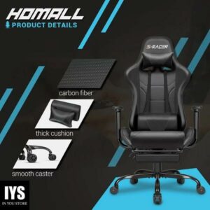 Homall Gaming Chair Massage Office Chair High Back PU Leather Chair with Footrest, Black