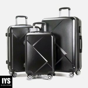 AEDILYS 3 Piece Luggage Sets, ABS Hardshell Hardside Suitcase Set, Black