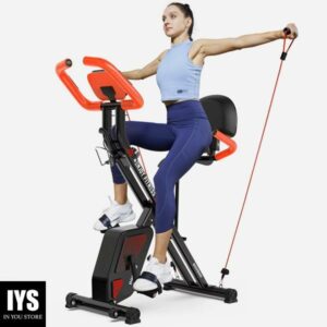 pooboo 3in1 Foldable Exercise Bike Indoor Cycling Bike Magnetic Stationary Bike Fitness Gym Workout 300lb, red