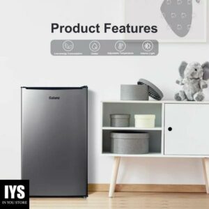 Galanz 3.3 cu ft One Door Mini Fridge, Estar, Stainless Steel Look