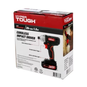 Hyper Tough 20V Max Lithium-Ion Cordless Impact Driver, 1/4 inch Quick Release Chuck with 1.5Ah Lithium-ion Battery & Charger, Bit Holder & LED Light New Condition