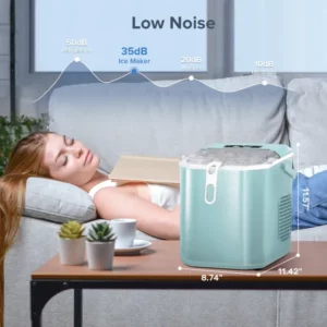 Auseo Countertop Ice Maker, Self-cleaning Portable Ice Maker Machine with Handle and Ice Scoop, Bullet Ice Cubes, 9Pcs/8Min 26Lbs/24H for Home/Office/Bar/Party(Green)