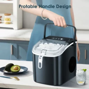Auseo Countertop Ice Maker Machine, Portable Compact Ice Maker with Ice Scoop&Ice Basket, 9 Pcs/8 Mins, 26LBS/24H, Bullet Ice, Self-Cleaning, Home/Kitchen/Office/Bar, Black