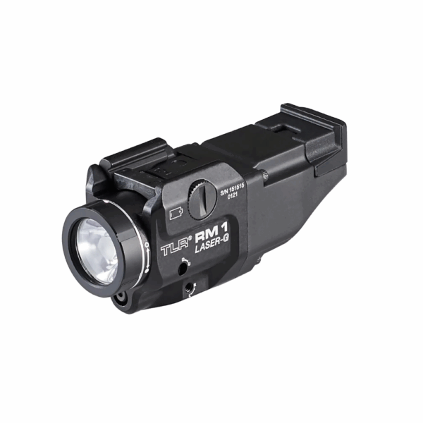 Streamlight TLR RM 1 Compact Rail Mounted LED Tactical Weapon Light w/Green Laser, CR123A, White, 500 Lumens, Black, 69444